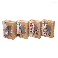 Gift Wrap 16Pcs Kraft Paper Candy Boxes Merry Christmas Cookie Box Clear Window Packaging Bag Party Favor Year Decoration