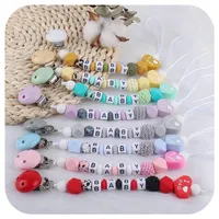 Baby Pacifiers Holders Chain Clips Sevrer dentition en bois naturel Kids Moiw Toys Nourching Nourching Cartoon Love Silicone Teether E20378