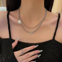 Chains Double-layer Love Letter Splicing Titanium Steel Necklace Femaleluxury Heart With Temperament Clavicle Chain For Women Jewelry