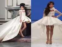2021 Hilow Girls Pageant Dresses for Teens Halter Satin Lace Long Sleeves Complely Dress Party Birthday Wear Flower Girl Dresses 463413