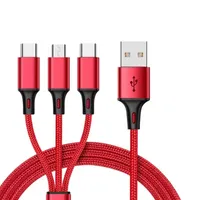 1 Meters 2m 3-in-1 Data Cable Copper Core Nylon Braided Anti-stretch Multi-port Android V8 Type C 2a Fast Charge Mobile Phone Charging Cable