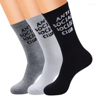 Men's Socks Cotton Crew Letter Middle Length Black And White Gray Breathable Sweat-absorbent Men Fashion Leisure Sport