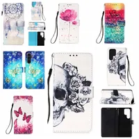 3D Flower Butterfly Leather Wallet Cases For Samsung S23 Ultra A54 5G A14 S22 Plus A13 S20 FE Galaxy A42 Note 20 Skull Dreamcatcher Flip Cover Holder Card Pouches Strap