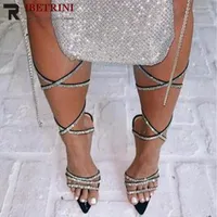 Sandals Ladies Silver Bling Ankle Cross Strap Lace Up For Women High Heels Sexy Stiletto Summer 2022 Party Club Luxury Shoes