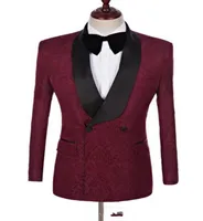 Paisley Groom Tuxedos Burgundy Men Wedding Tuxedos podwójnie wybredna popularna kurtka Blazer Men Dinnerdarty Suit