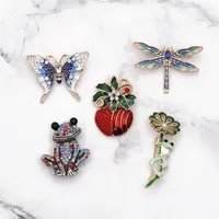 Brooches DoreenBeads Fashion Pin For Women Jewelry Lotus Leaf Frog Dragonfly Green Clear Rhinestone Brooch Charms Gift 1 Piece
