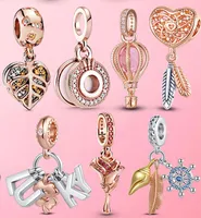 925 Silver Flamingo Leaf Rose Flower Charm CZ Luxury Beads Fit Pandora Bracelet For Women 925 Jewelry Gift9969528