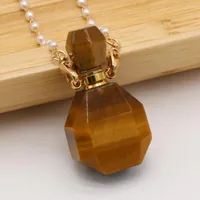Pendant Necklaces Product Natural Semi-precious Stone Tiger&#39;s Eye Perfume Bottle Boutique Making DIY Fashion Charm Necklace Jewelry