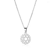 Pendant Necklaces Stainless Steel Hollow Lotus Geometric Round Six-pointed Star Chain Necklace Love Woman Mother Girl Gift Wedding Jewelry