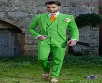 New Style Groomsmen Light Green Groom Tuxedos Peak Lapel Men Suits Wedding Man Bridegroom Jacket Pants Vest L1291354526
