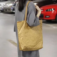 Evening Bags Simple Design Women Handbag Large Capacity Kraft Paper Canvas Women's Bag Leisure Pleated Shoulder