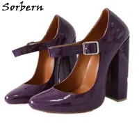 Sorbern Purple Women Dress Shoes Pump Mary Janes Round Toe Block Heels Fetish Shoe Crossdresser High Heeled Big Size EU34EU48 Cus3357759