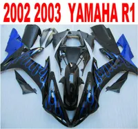 Injection mold ABS full fairing kit for YAMAHA R1 2002 2003 blue flames in black fairings set 02 03 yzf r1 LQ186512069