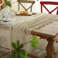Table Cloth Vintage Knit Hollow Decorative Handmade Crochet Lace Dining Tablecloth Tassel Coffee Cover Home Decor