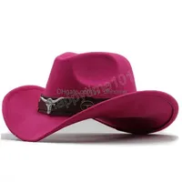 Szerokie brzegowe czapki wiadra czapki wome men czarny wełna Chapeu Western Cowboy Hat dżentelmen Jazz Sombrero hombre captarn kapelusze rozmiar 5658 dhpxq