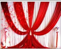 3m High x6m Wide Wedding Backdrop with Swags Event and Party Fabric Beautiful Wedding Backdrop Curtains including middle Red3456657