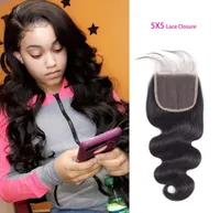 Brazilian Virgin Hair 5X5 Lace Closure Natural Color Body Wave Five By Five Closures With Baby Hair 1224inch Part2105287