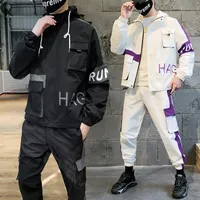 Herren Tracksuits Zwei-teilige Set-Kapuze-Zipper-Tracksuit Windbreaker Jacke Kleidung Koreanische Version von Hip-Hop Trend Casual Cargo Anzug Jungen