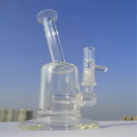 Clear Bong Recycler Dab Rig Thick Smoking Hookah 14mm Joint Oblique Neck Small Glass Water Bongs Big Base Bong