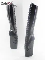 Wonderheel new ballet boots Laceup 7quot heel with strange heel patent leather fashion sexy fetish knee high ballet boots7392520