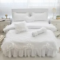 Bedding sets 100 Cotton Thick Quilted Lace White Girls Pink Princess King Queen Twin size Ruffle skirt Pillowcase 221129
