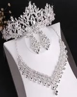 Bridal gown headpieces selling highend wedding crown necklace and earrings threepiece set white crystal inlaid with rhines5939888