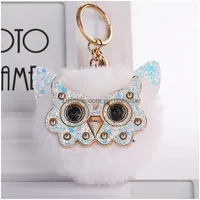 Key Rings Lovely Pompom Keychain Jewelry 10 Styles Animal Owl Keyring Creative Rabbit Fur Ball Kerfobs Women Key Holder Bag Pendant Dhpap