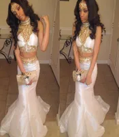 2017 Sexy Black Girl Two Piece Prom Dress Mermaid White with Beaded Rhinestones 2 Pieces Prom Dresses Long Party Dress6841088