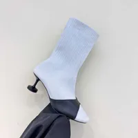 Winter Boots Luxury Designer Round Toe Fly Knit High Heels Knitted Medium Elastic Sock Boots Women's Summer 221130