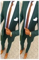 2019 Hunter Green Wedding Men Suit 2 피스 신랑 ​​턱시도 줄기 트림 Fit Men Party Suit Custom Business Cormal Wear JAC1588246