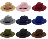 New Fashion TOP hats for men women Elegant fashion Solid felt Fedora Hat Band Wide Flat Brim Jazz Hats Stylish Trilby Panama Cap2801474