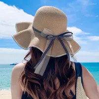 Wide Brim Hats Beach Cap For Women Summer Straw Hat Bowknot Floppy Panama Female Lady Outdoor Casual Foldable Sun 2022