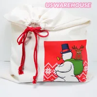 Американское склад Сублимация Большой холст Санта -мешок с мешкой для мешка на шнурке для рождественских пакетов для хранения рождественских украшений Z11