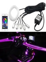 6 in 1 RGB LED Atmosphere Car Light Interior Ambient Light Fiber Optic Strips Light by App Control DIY Music 8M Fiber Optic Band2449748