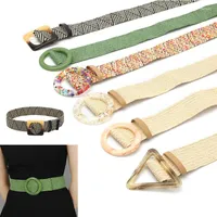 Belts Vintage Bohemian Elastic Braided Wide Belt Resin Buckle PP Straw Geometric Multicolor Boho Waist Seal Bel For Women