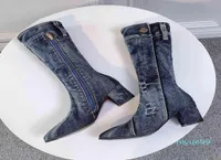 Boots Sexy Jean Women039s Mid Calf Zipper High Heel Woman Stylish Jeans Ladies Denim Female Shoes Cowboy 5EHC5951194