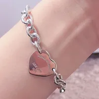 Love Charmarmbanden 100% 925 Sterling Silver Heart Bracelet Originele authentieke klassieke sleutelhanger Exquisite Wedding Paar Dikke kettingarmband TIF -modebak