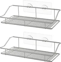 Adhesive Bathroom Shelf Wall Mounted No Drilling Strong Shower Caddies Kitchen Racks - Stainless St