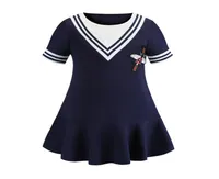 Retailwhole baby girls Navy pleated Embroidered princess dress causual dresses children fashion Designers Clothes Kids boutiq8555606