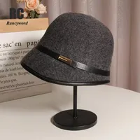Geniş Memlu Şapkalar Kova Tarzı Sonbahar Kış Yün Yün Zerafet Kadın Patchwork Düz Üst Retro Sıradan Moda Sıcak Giyim Ayar Bowler Buck Hat 221130