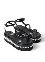 Famous Brand PINE Sandals Wedges Shoes White Black Leather Latte Vachetta Pearl Embellishment Platform Flats Gladiator Sandalias C5603139