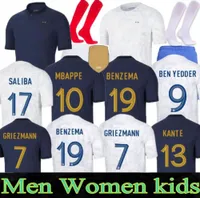 Maillots de football 2022 Wereldbeker voetbaltruien Benzema voetbal shirts mbappe griezmann hernandez DeMbele Maillot Foot Kit Top Shirt Mannen Kids Sets