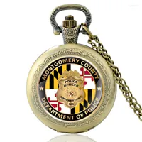 Pocket Watches Montgomery County Badge Glass Cabochon Quartz Watch Vintage Men Women Pendant Necklace Gifts