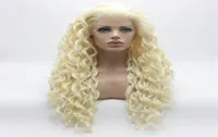 Iwona Hair locky Lang wei￟es Licht blonde Mischung Per￼cke 181001613 Halbhand gebundene hitzebest￤ndige synthetische Spitzen -Vorder -Per￼cke 6856757