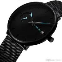 Men Luxurious high quality fashion Quartz Watch simple design Ultra thin dial Stainless steel milan mesh strap Watches Auto Date W283h