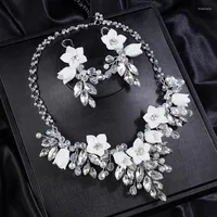 Chains Wedding Rhinestones Floral Pearls Necklace Earrings Jewelry Set Dangle Adjustable Elegance Party For Women