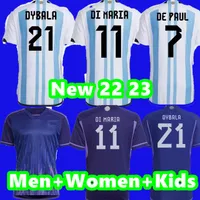 Argentina Soccer Jersey Fans Player Version 2022 Dybala Martinez Maradona de Paul Football Shirt White 2021 22 23 Men Women يضعون الزي الرسمي مع Di Maria Purple
