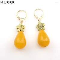 Dangle Earrings MLRRR Vintage Classic Natural Stone Jewelry Handmade Lime Yellow Beaded Pendant