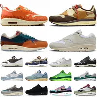 Nike Air Max Airmax 1 1s Travis Scott Nik Mens Womens Running Shoes Kiss of Death CHA Sean Wotherspoon Daisy Pack Bacon UNC Bred OG Anniversary Sports Sneakers Trainers