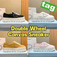 Double Wheel Casual Shoes Designer Triangle logo Canvas Sneaker Nylon gabardine women shoe thick bottom luxury platform 5cm rubber sole fashion Sneakers